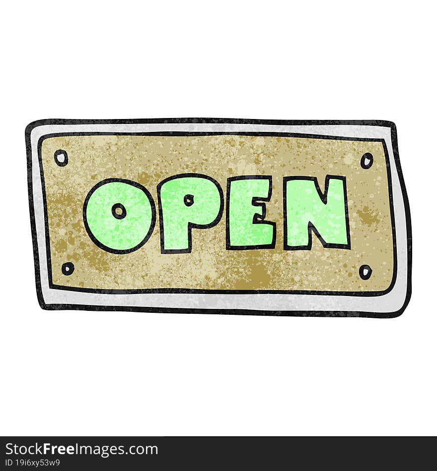 freehand textured cartoon open sign