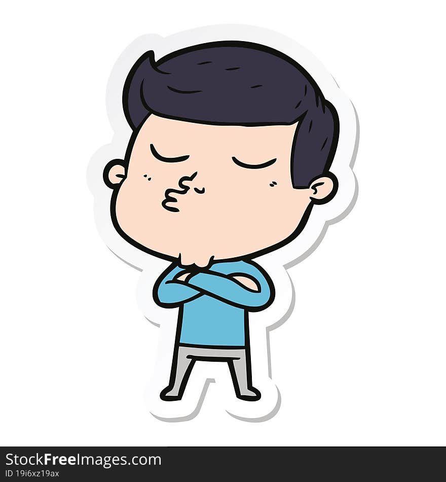 sticker of a cartoon model guy pouting