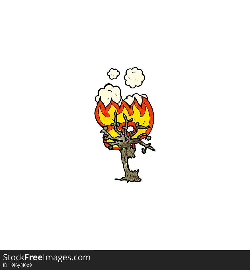 burning spooky tree cartoon