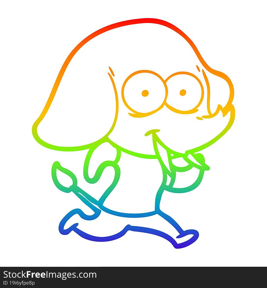 rainbow gradient line drawing of a happy cartoon elephant