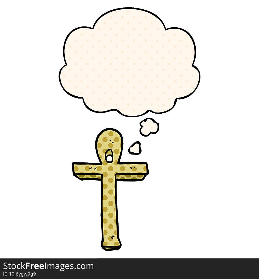 Cartoon Ankh Symbol And Thought Bubble In Comic Book Style