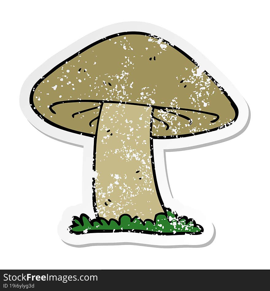 distressed sticker of a cartoon mushroom