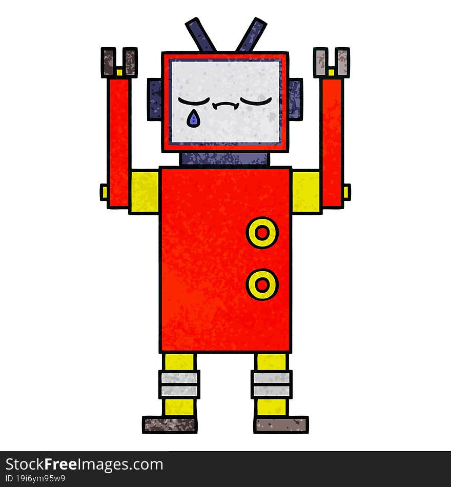 retro grunge texture cartoon of a robot