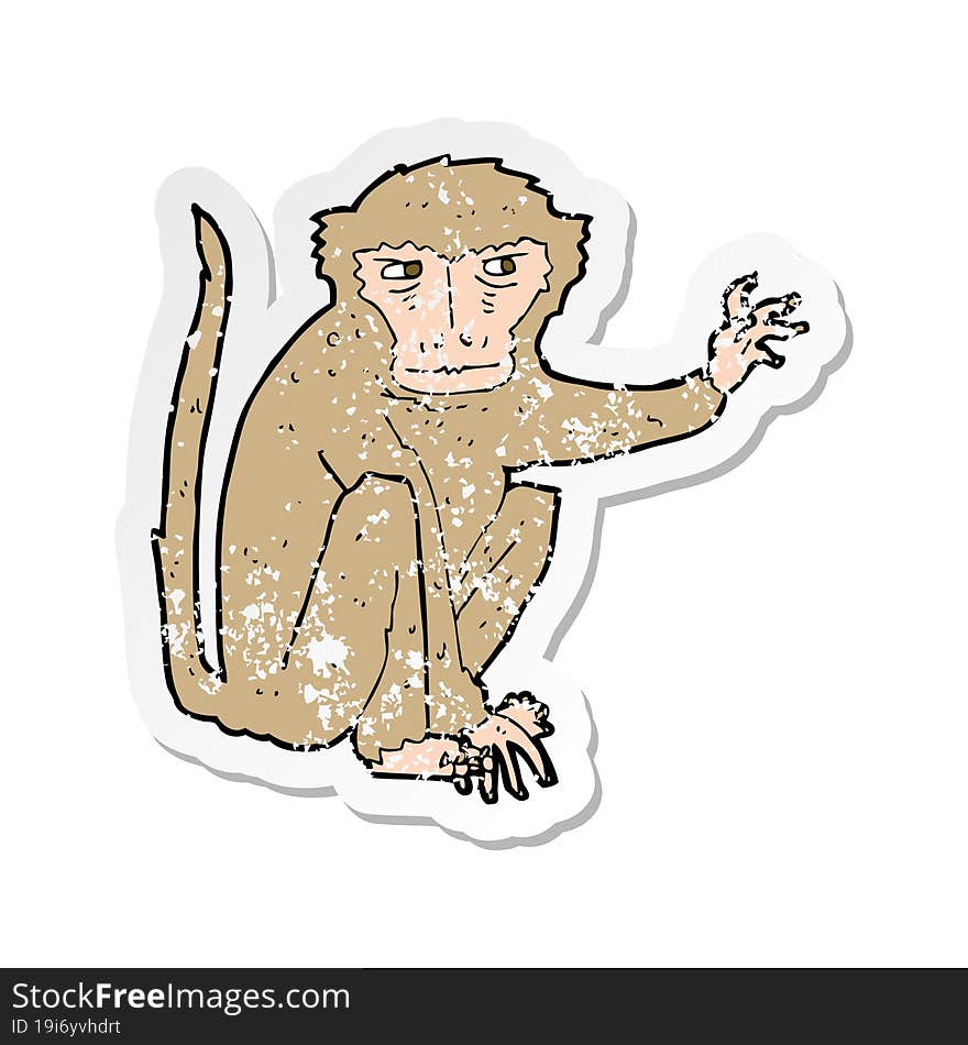 Retro Distressed Sticker Of A Cartoon Evil Monkey