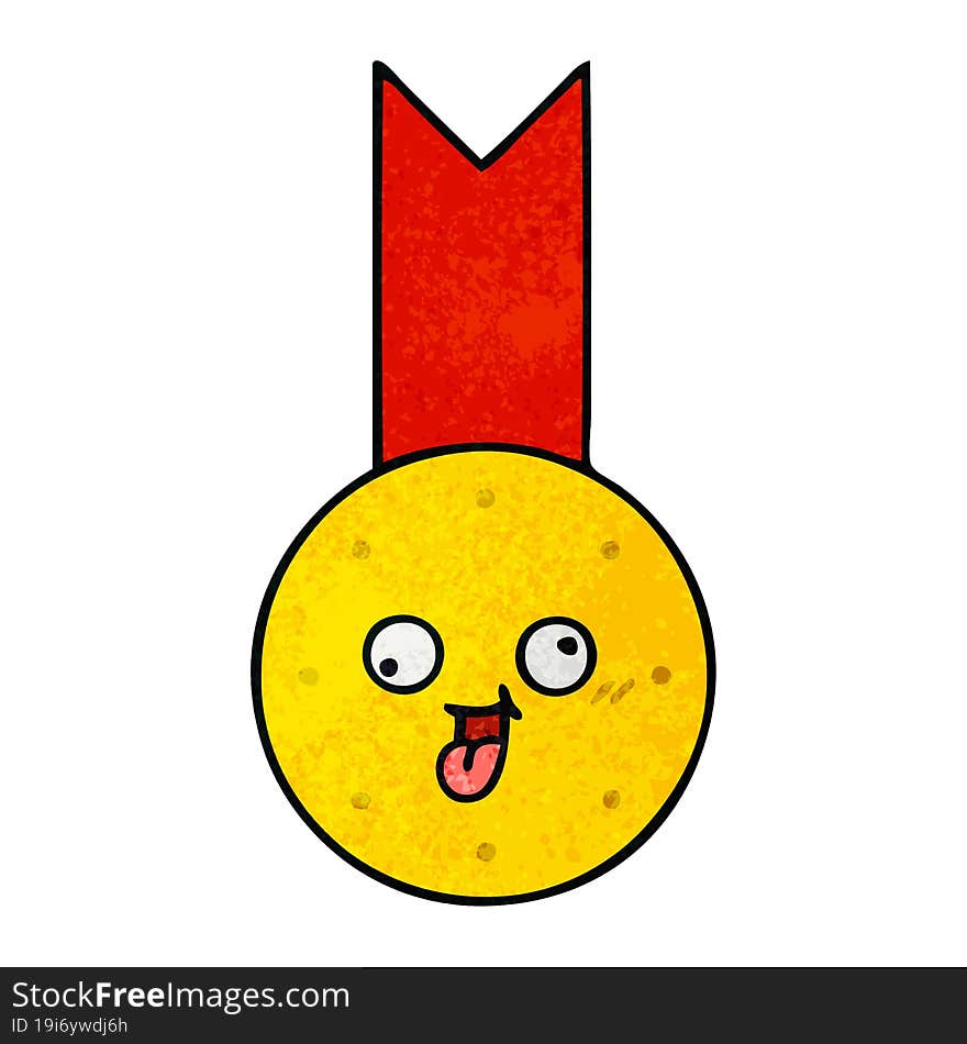 retro grunge texture cartoon of a gold medal