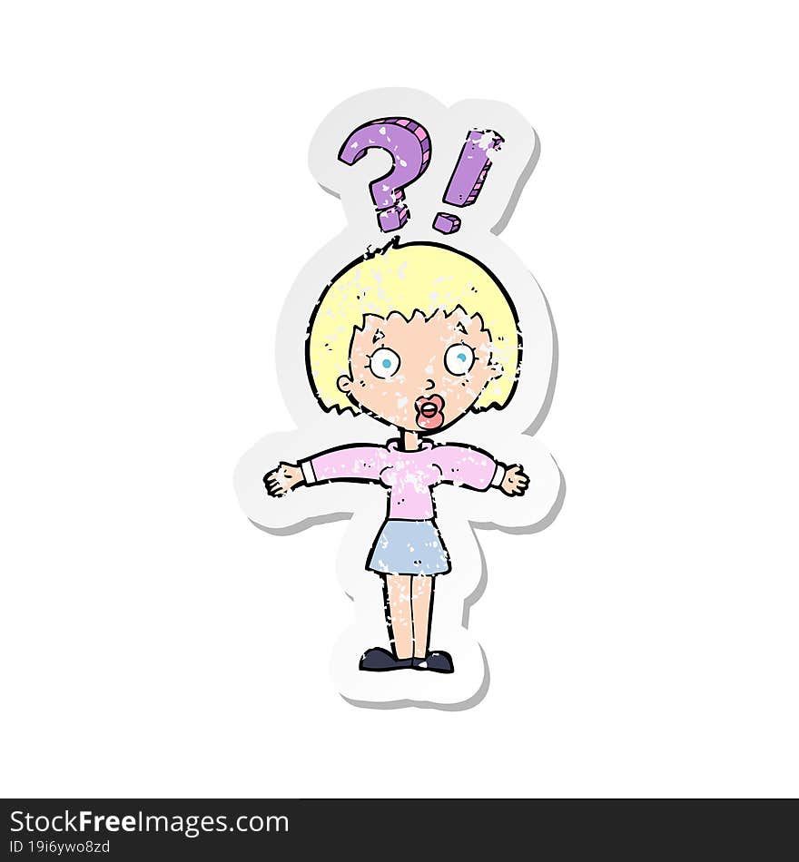 retro distressed sticker of a cartoon surprised woman