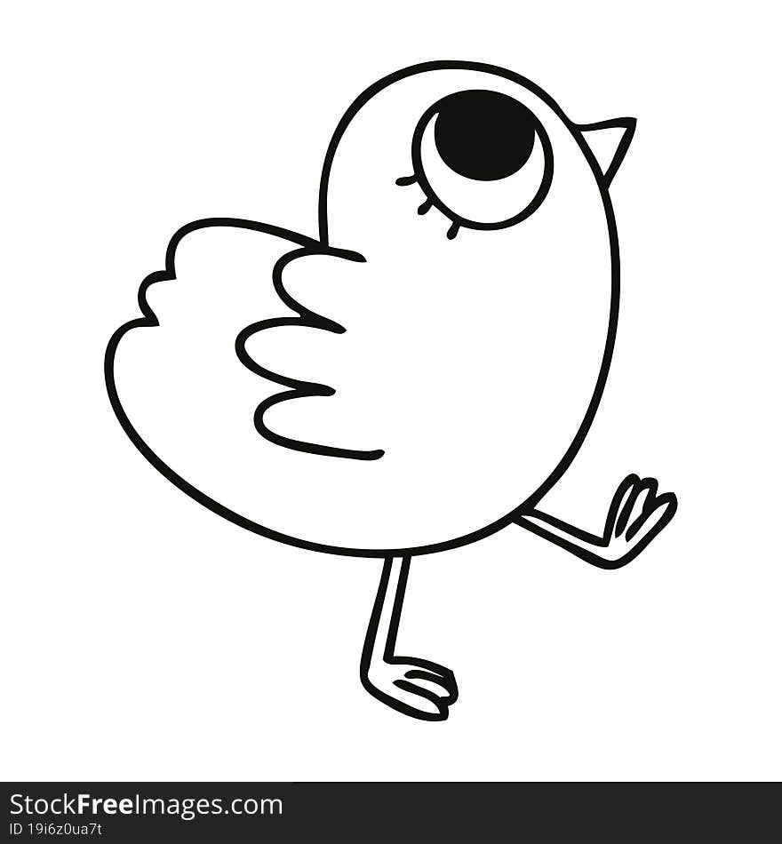 quirky line drawing cartoon yellow bird