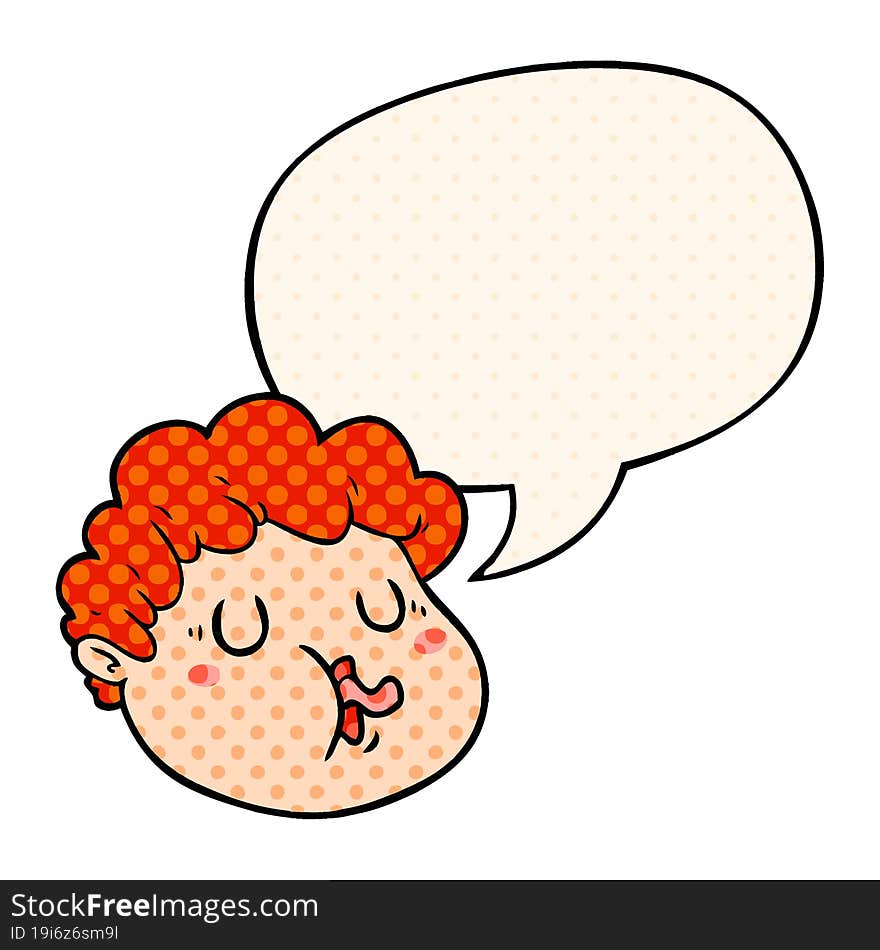 cartoon male face and speech bubble in comic book style