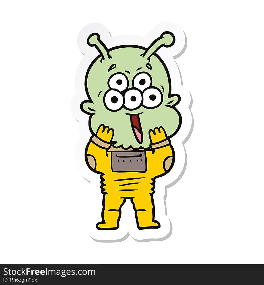 sticker of a happy cartoon alien