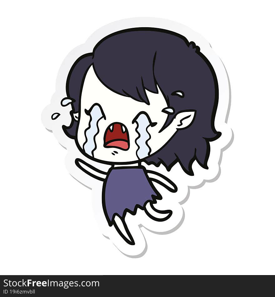 sticker of a cartoon crying vampire girl