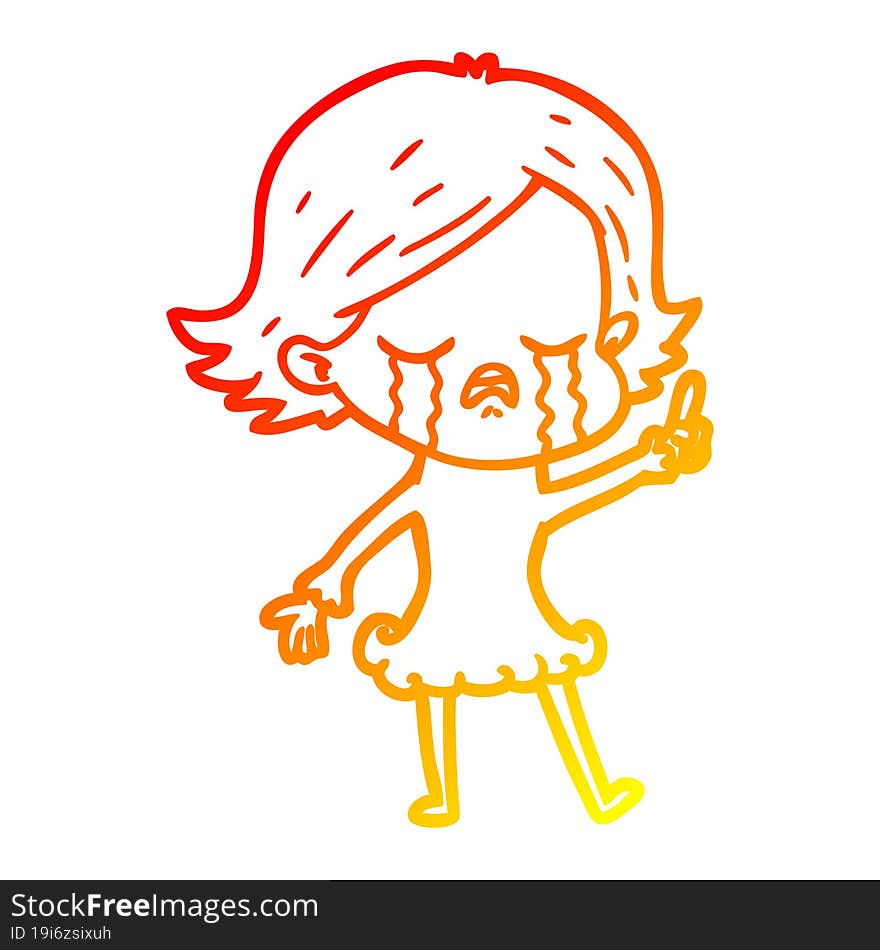 warm gradient line drawing of a cartoon girl crying