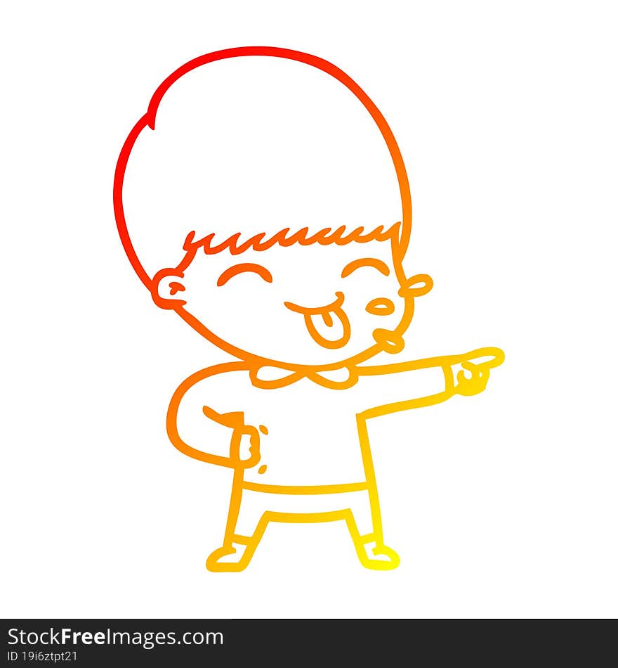 warm gradient line drawing cartoon boy sticking out tongue