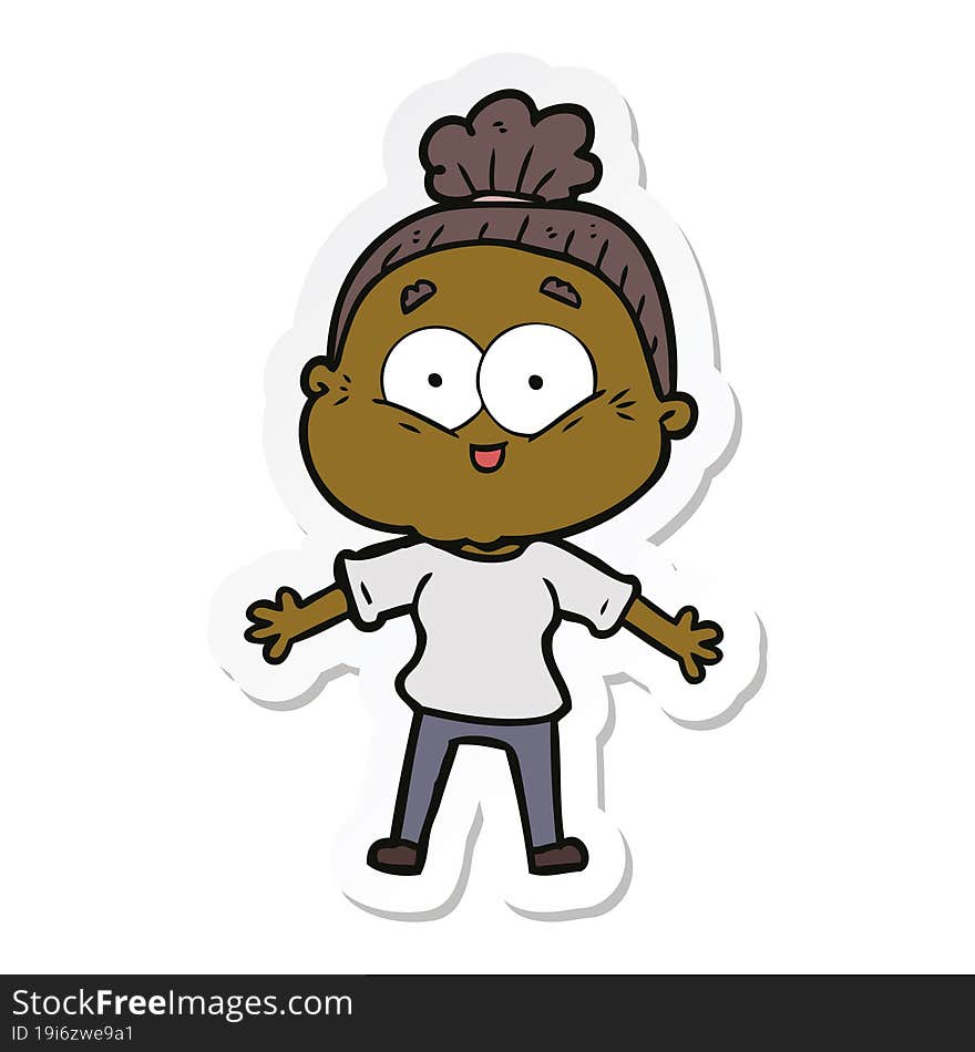 sticker of a cartoon happy old woman