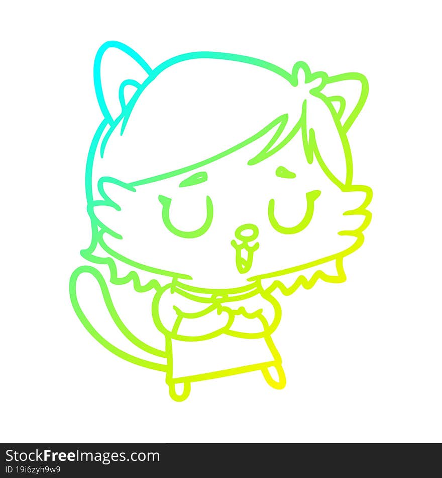 cold gradient line drawing of a cat girl