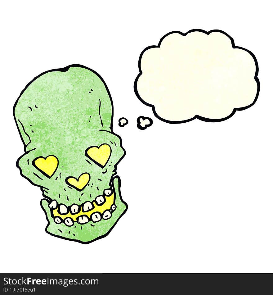 Cartoon Skull With Love Heart Eyes With Thought Bubble