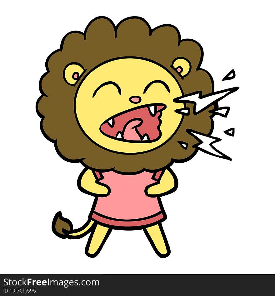 cartoon roaring lion in dress. cartoon roaring lion in dress