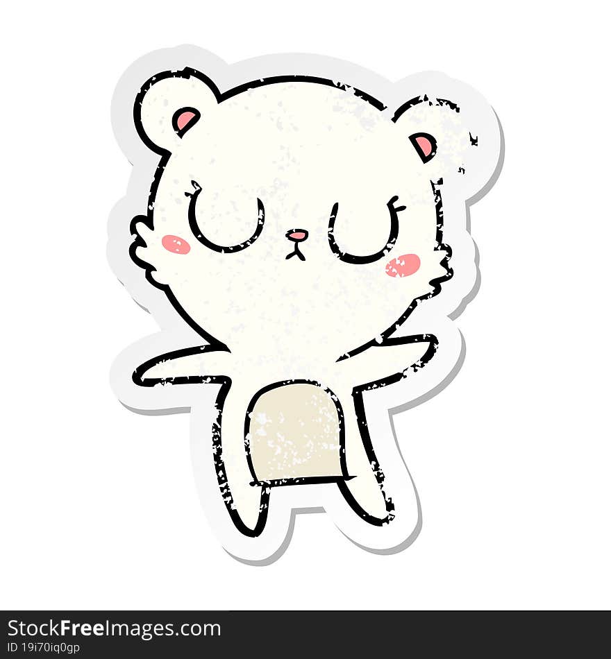 distressed sticker of a peaceful cartoon polar bear