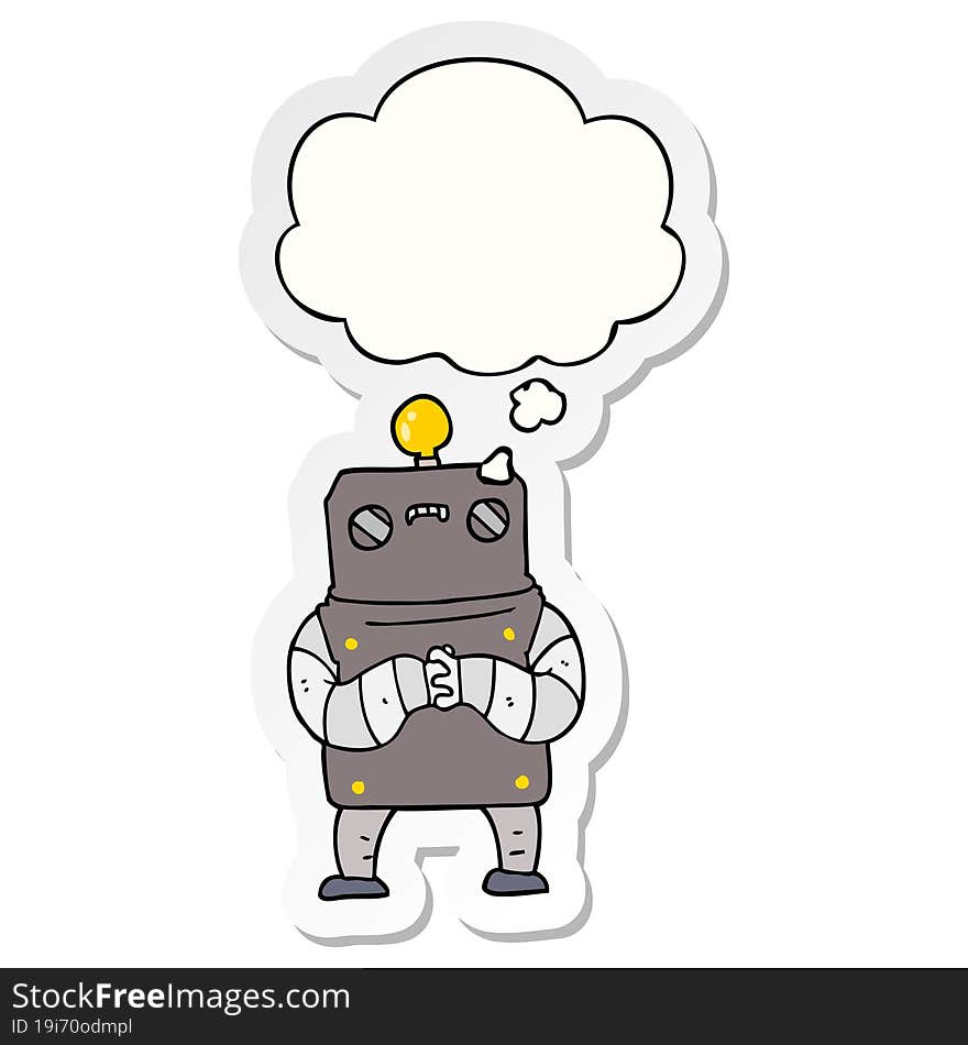 cartoon robot and thought bubble as a printed sticker