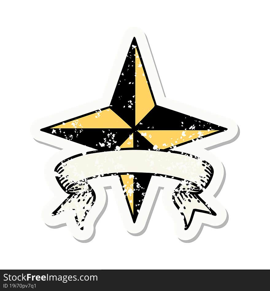 grunge sticker with banner of a star