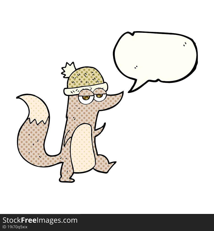 comic book speech bubble cartoon little wolf wearing hat