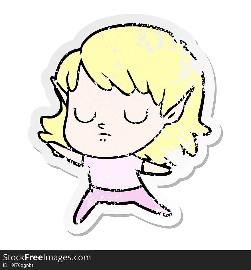 Distressed Sticker Of A Cartoon Elf Girl