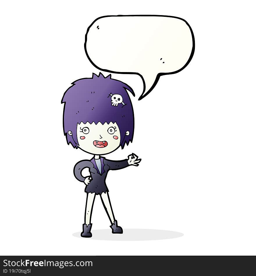 cartoon vampire girl with speech bubble