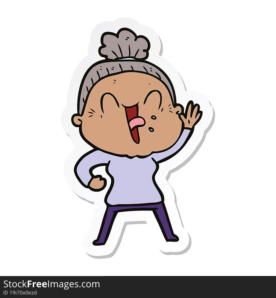 Sticker Of A Cartoon Happy Old Woman