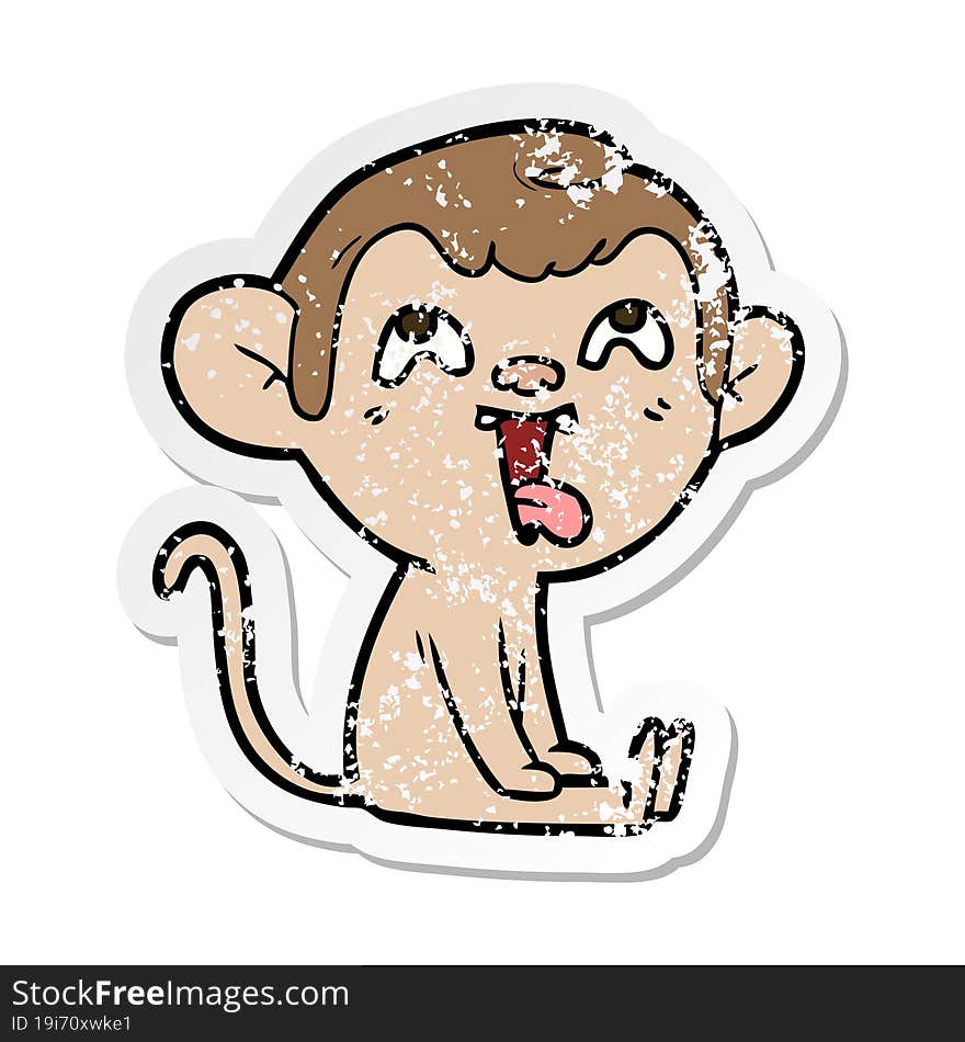 distressed sticker of a crazy cartoon monkey