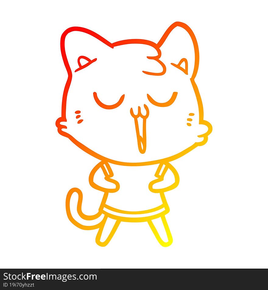 Warm Gradient Line Drawing Cartoon Cat Singing