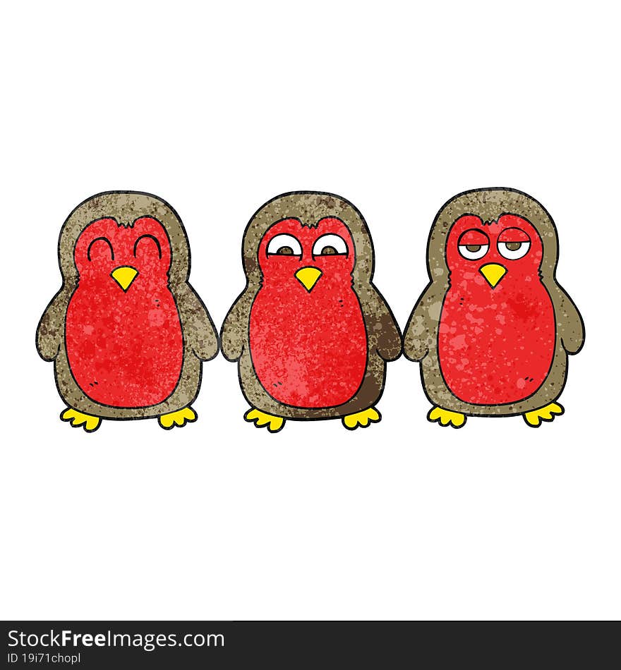 Textured Cartoon Christmas Robins Holding Hands