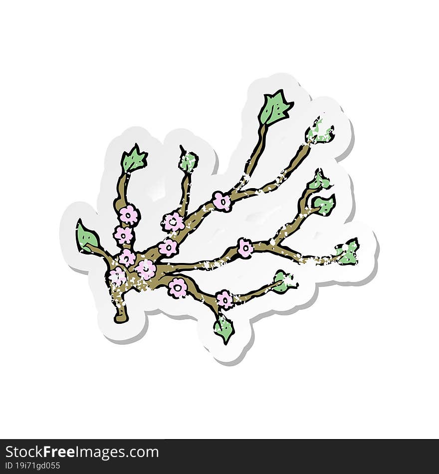 retro distressed sticker of a cartoon flowering branch