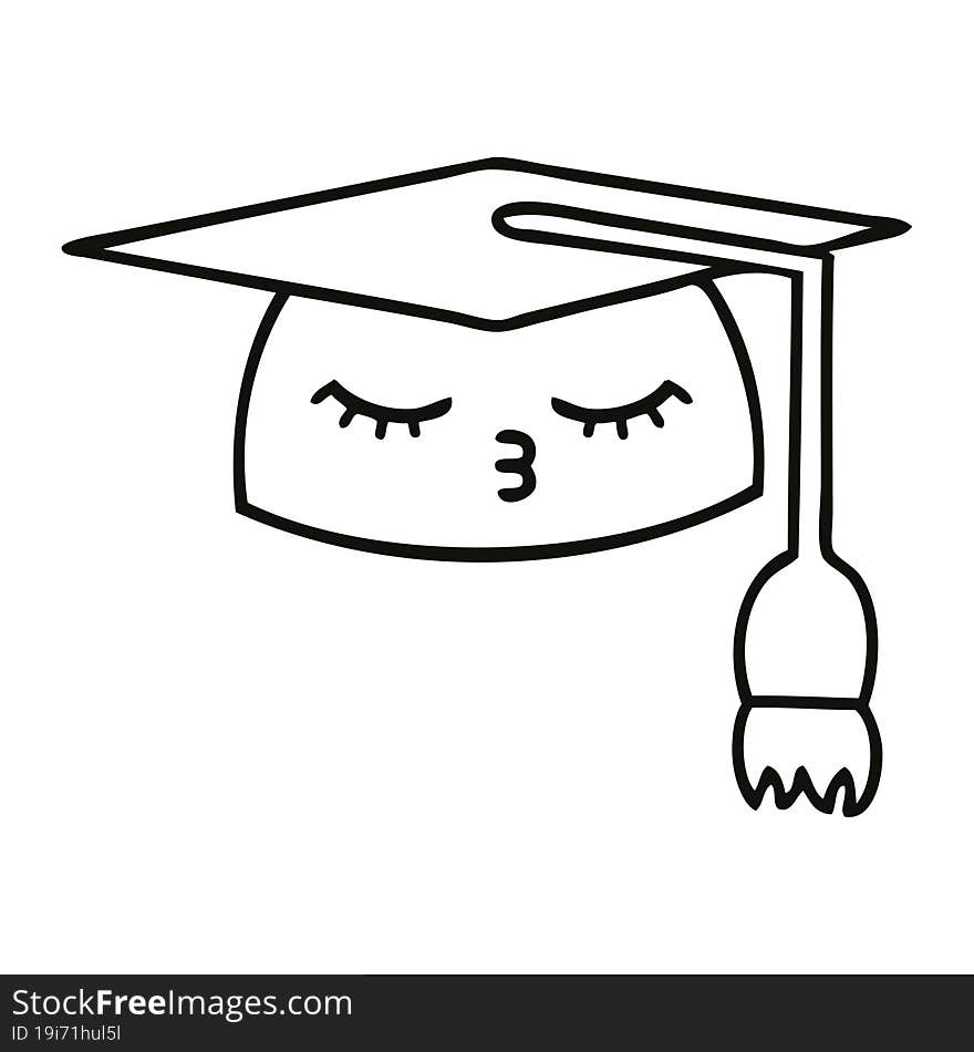 Line Drawing Cartoon Graduation Hat