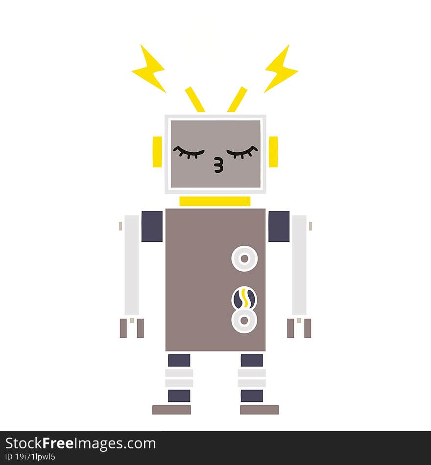 flat color retro cartoon malfunctioning robot