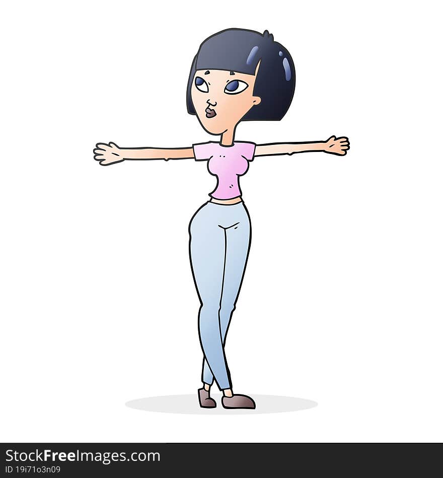 cartoon woman spreading arms