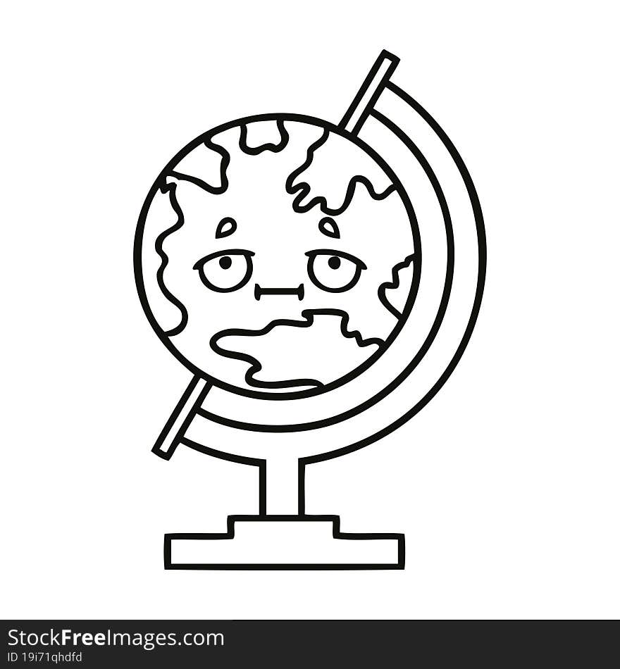 Line Drawing Cartoon Globe Of The World