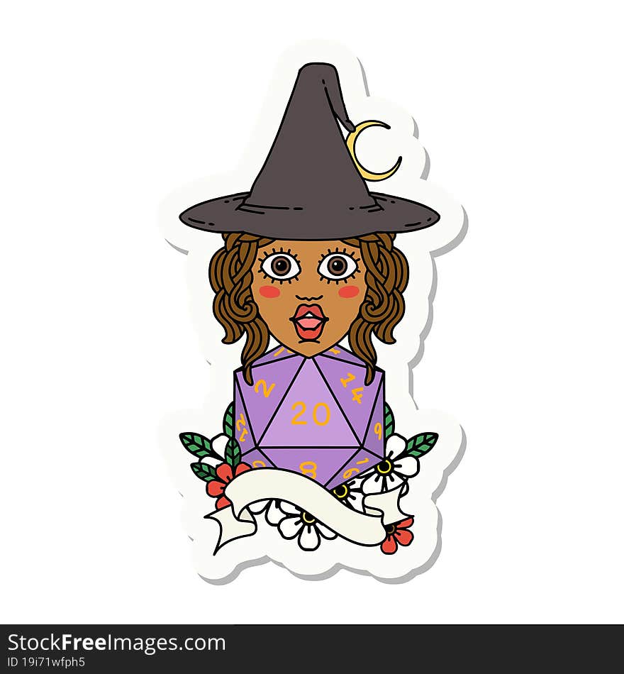 human mage with natural twenty dice roll sticker