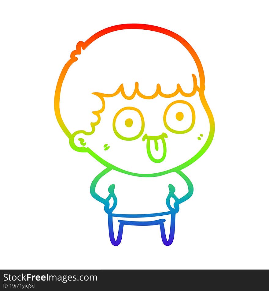 Rainbow Gradient Line Drawing Cartoon Dumb Kid