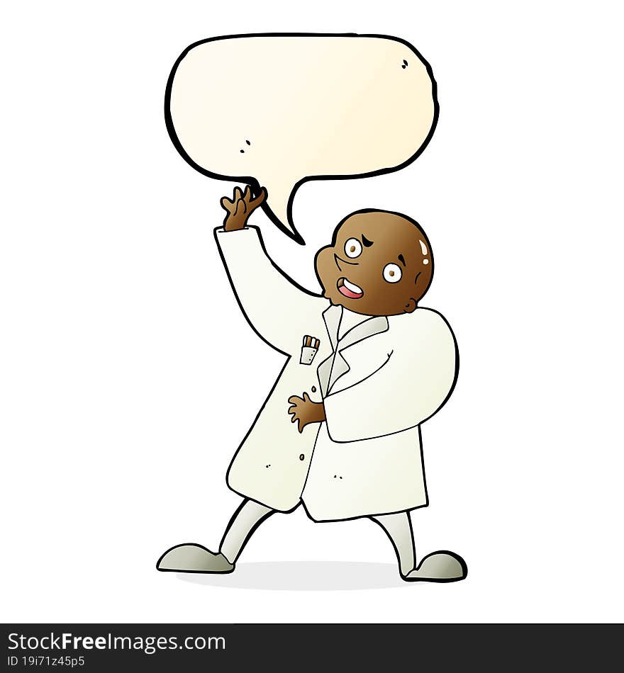 cartoon mad scientist with speech bubble