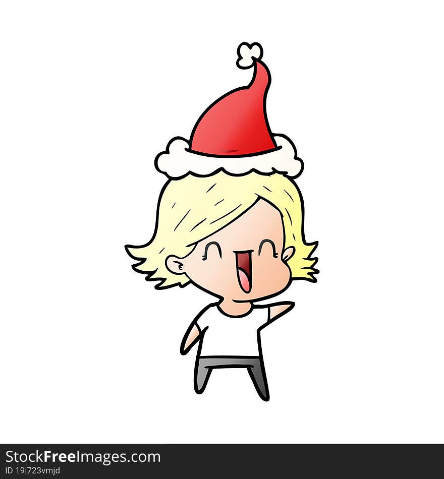 gradient cartoon of a happy woman wearing santa hat