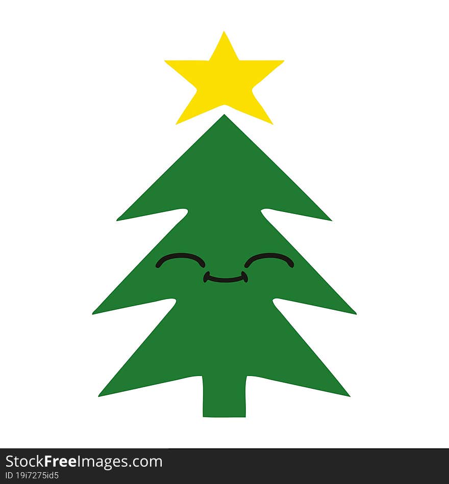 flat color retro cartoon of a christmas tree