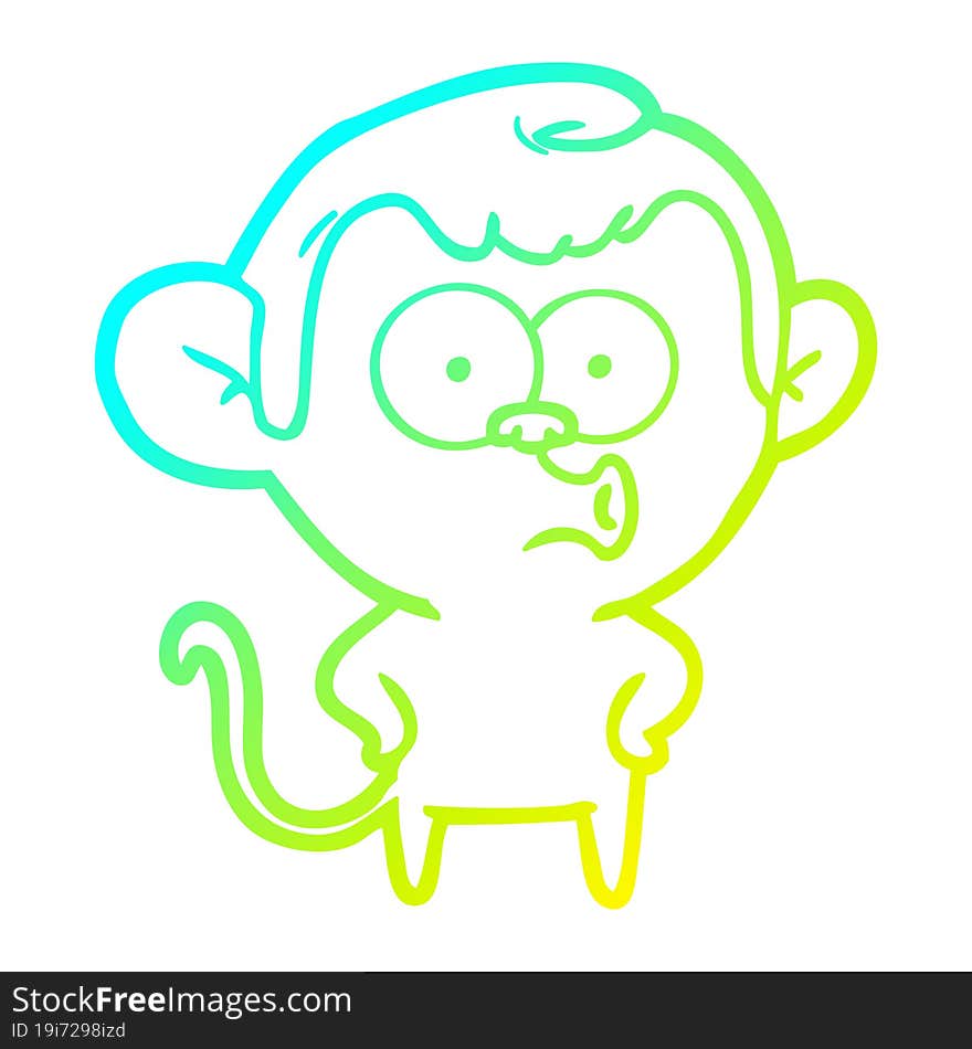 cold gradient line drawing cartoon surprised monkey