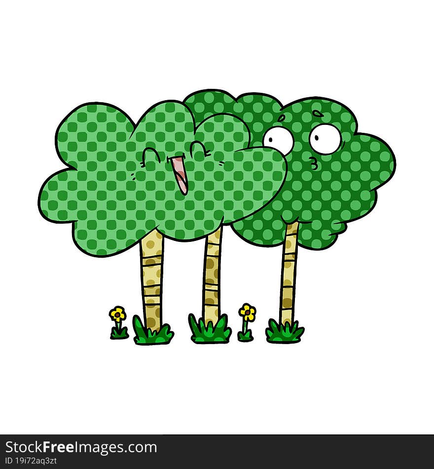 cartoon trees with faces. cartoon trees with faces