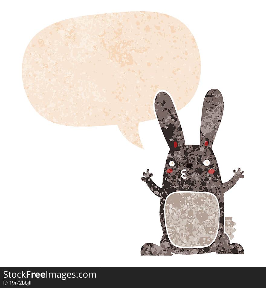 Cartoon Rabbit And Speech Bubble In Retro Textured Style