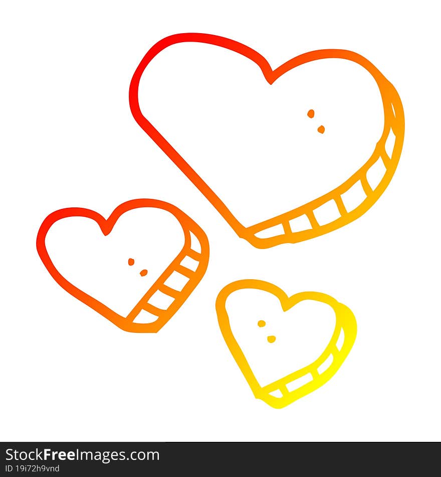 warm gradient line drawing of a cartoon love hearts