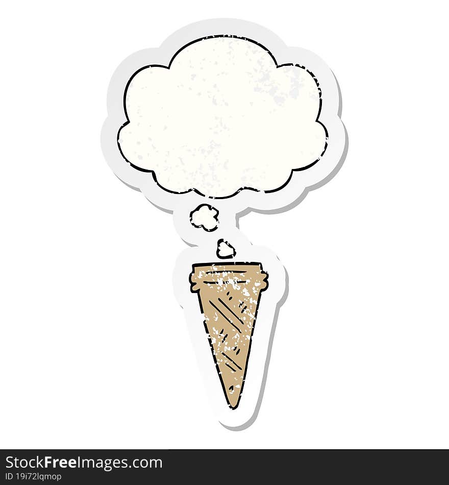 Cartoon Ice Cream Cone And Thought Bubble As A Distressed Worn Sticker