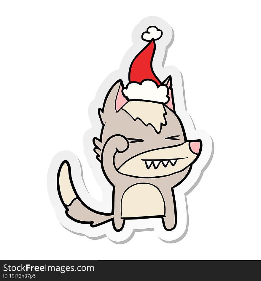 Tired Wolf Sticker Cartoon Of A Wearing Santa Hat