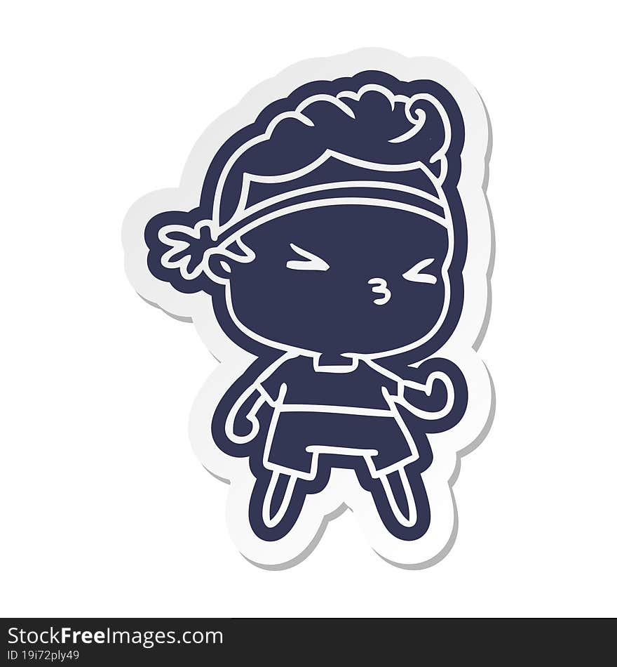 cartoon sticker kawaii working out boy