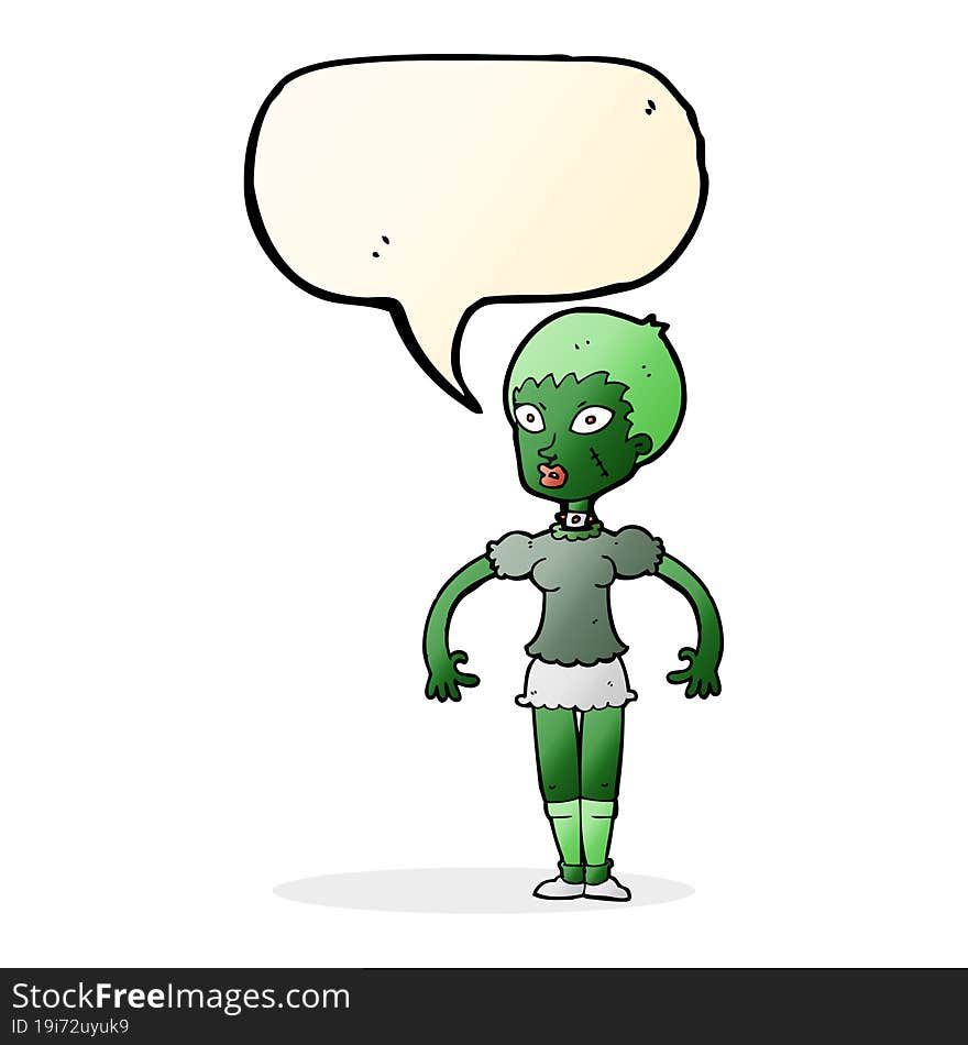 Cartoon Zombie Monster Woman With Speech Bubble