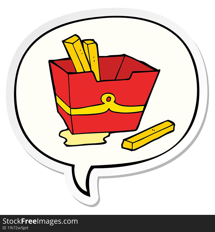 cartoon box of fries and speech bubble sticker