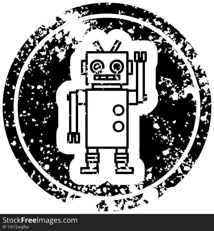 dancing robot distressed icon symbol